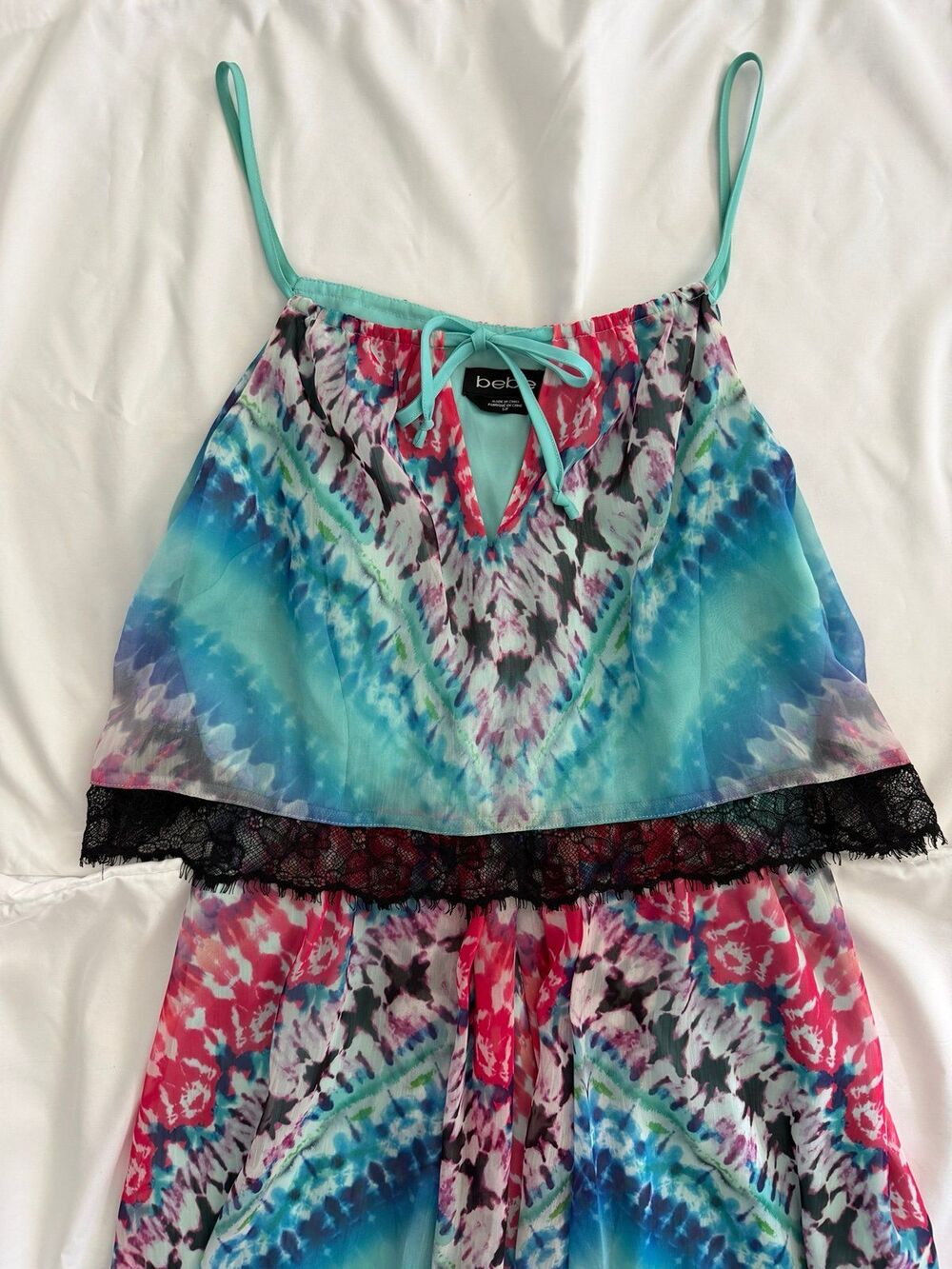 Tie-Dye Mini Dress with Black Lace Trim size small